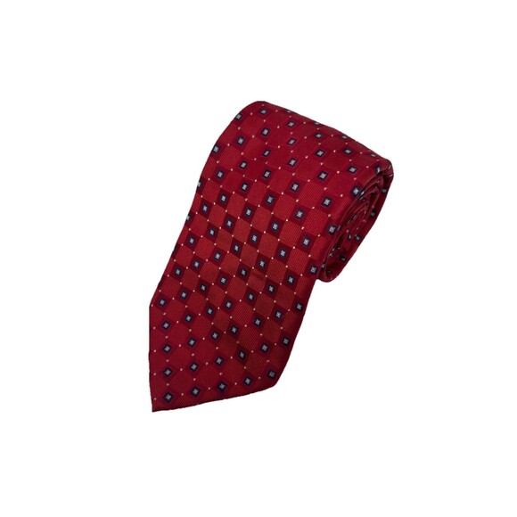 Michael Kors Red Geometric Pattern 100% Silk Tie 59.25" x 3.5" - Picture 1 of 6